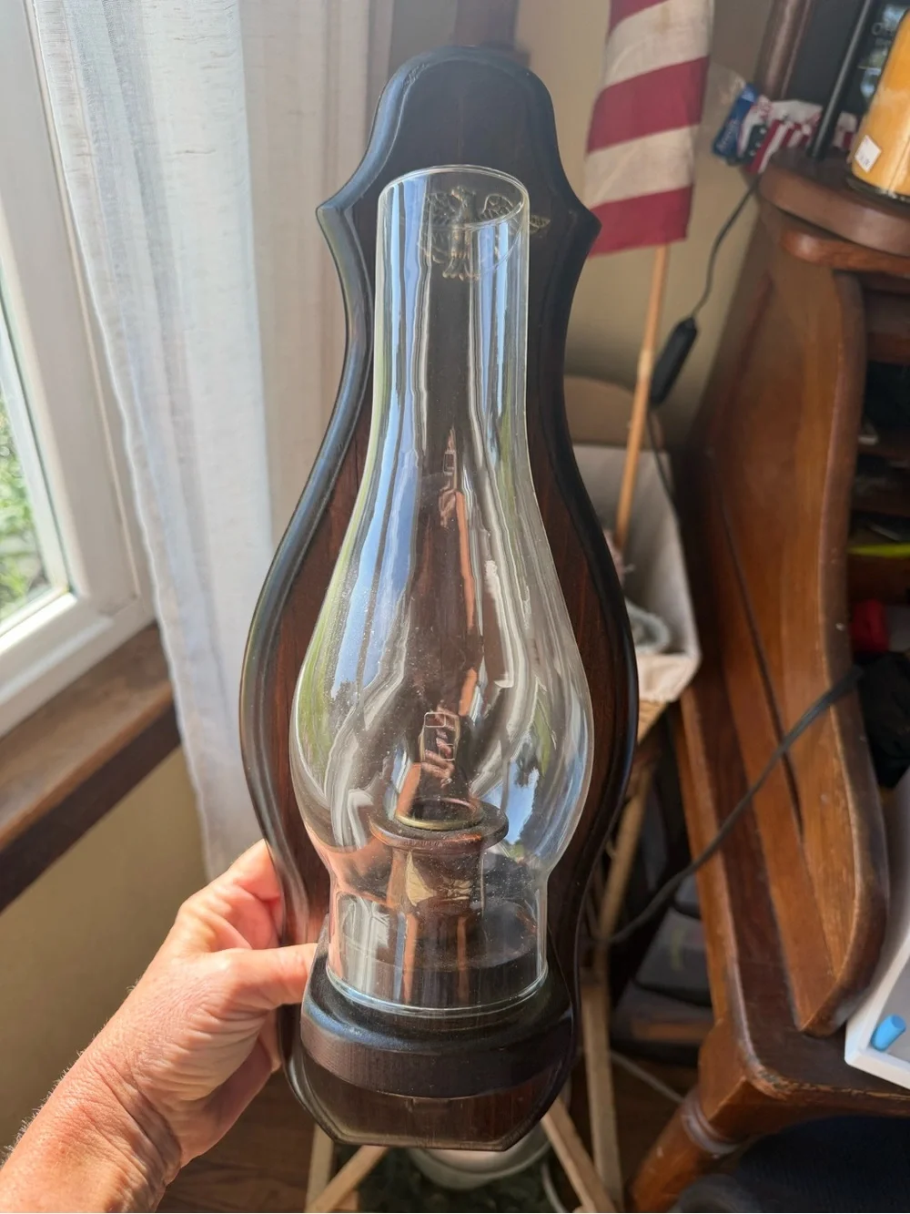 Vintage-Style Black Wood Wall Sconce Pair with Clear Glass Chimneys